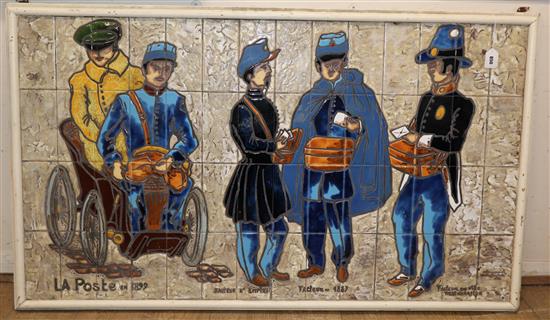 A 19th century French figurative tiled panel W.150cm